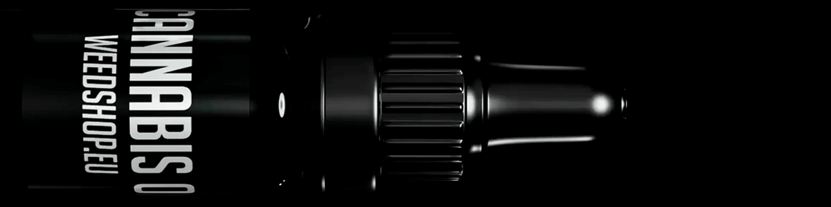 Dark glass dropper bottle labeled cannabis oil against a black background.