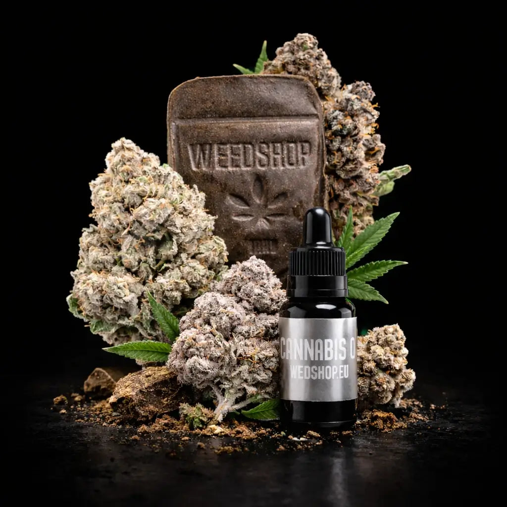 Premium cannabis bundle with Tsunami, Dank Sinatra, Blue Dream, Luksus Klump and CBN oil